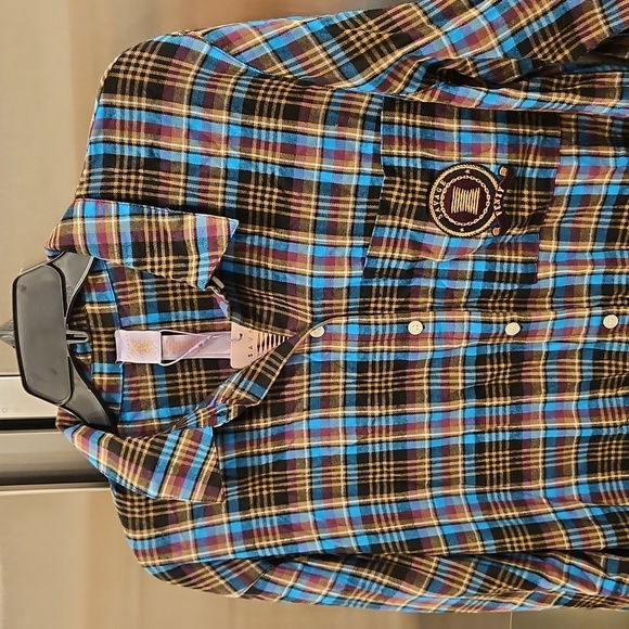 💕SAVAGE x FENTY💕 Tied-Up Tartan PJ Raw Hem Sleep Shirt Blue Plaid Small S NWT - Picture 13 of 16